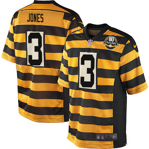 Men's Elite Landry Jones 80th Anniversary Nike Jersey Gold/Black Alternate - #3 Throwback NFL Pittsburgh Steelers